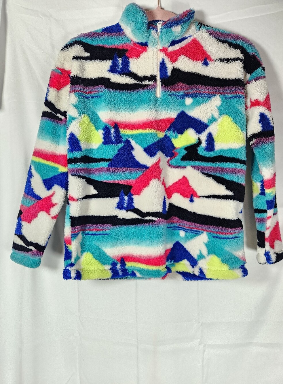 The Children's Place Fuzzy Half-Zip Pullover in Blue, White, Pink & Lime